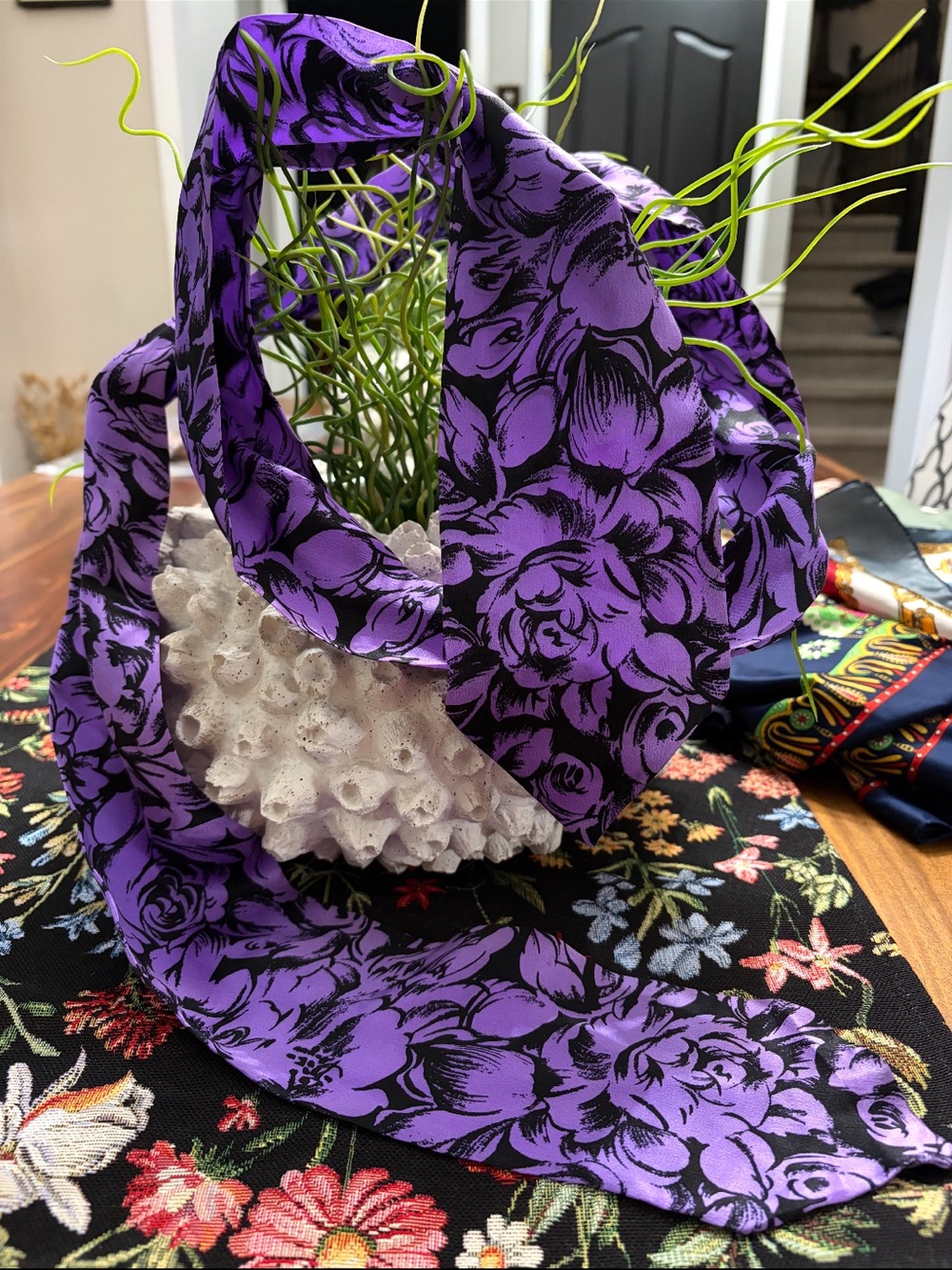Purple Floral Scarf - Lightweight Women's Accessory 66 x 4